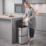 Caixote do Lixo 60 L em Aço Inoxidável, Estreito, com Suporte para Sacos, Tampa de Fecho Suave e Abertura por Toque, Prateado