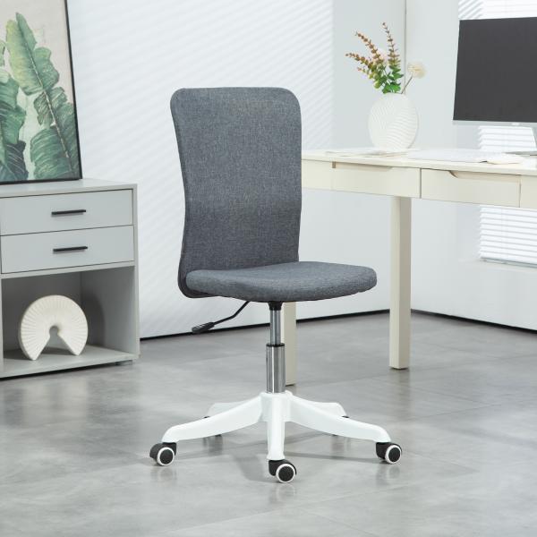Cadeira de Escritório sem Apoio para os Braços Estofada em Linho Sintético com Altura Ajustável 53x43x85 - 93 cm Cinza
