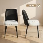 Conjunto de 2 Cadeiras de Cozinha com Encosto em PU Pernas de Aço e Assento Acolchoado 47,5x57x84 cm Preto e Bege