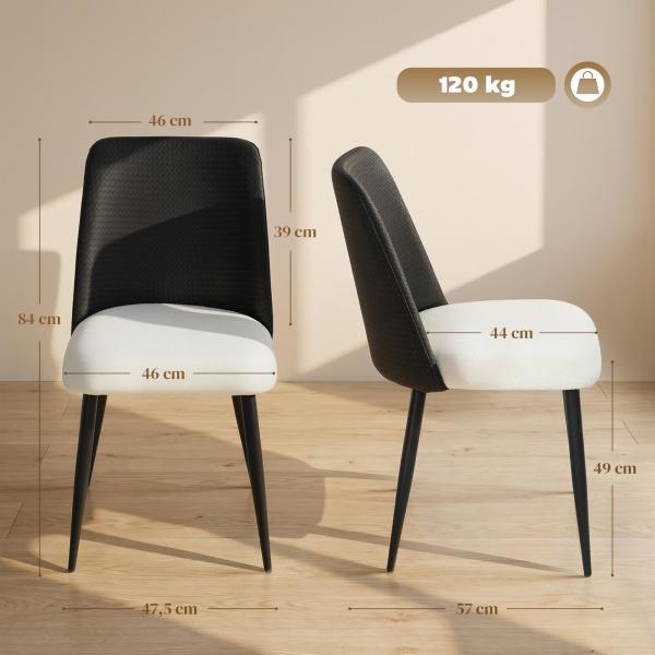 Conjunto de 2 Cadeiras de Cozinha com Encosto em PU Pernas de Aço e Assento Acolchoado 47,5x57x84 cm Preto e Bege