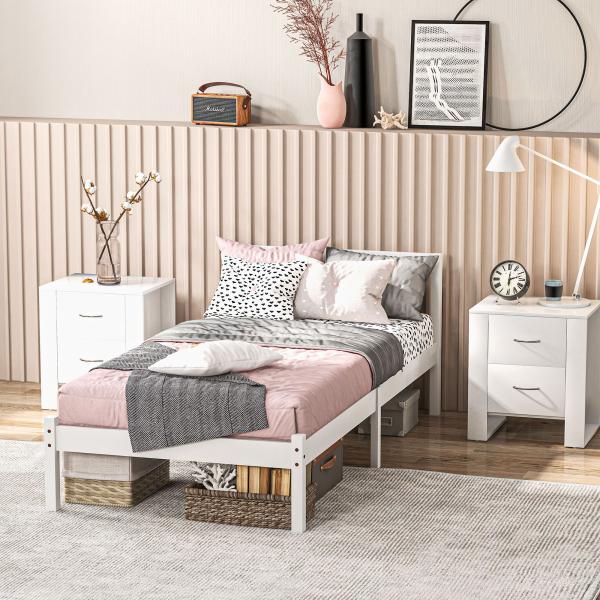 Estrutura de Cama de Madeira Estrado de Cama de Solteiro para Colchão 190x90 cm Carga 120 kg 198x96x70 cm Branco