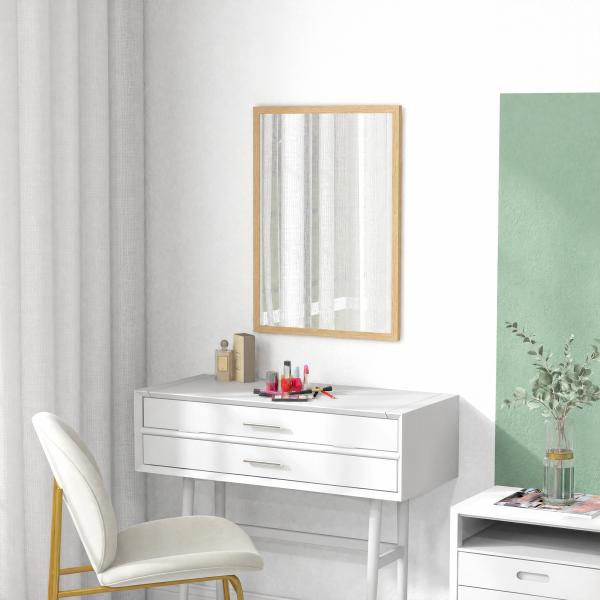Espelho de Parede Decorativo 50x70 cm Espelho Retangular Espelho de Sala com 4 Ganchos Metálicos Estilo Moderno Madeira