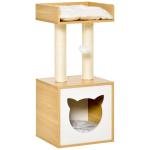 Árvore para Gatos de 2 Níveis com Caverna Superior Postes Arranhadores de Sisal Natural Almofadas Laváveis e Bola de Brinquedo 35x35x81cm Carvalho