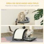 Árvore Arranhador para Gatos de 2 Níveis com Poste e Tapete de Arranhar Cama e Bola Suspensa 35,5x37x46 cm Cinza