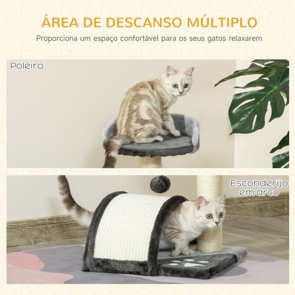 Árvore Arranhador para Gatos de 2 Níveis com Poste e Tapete de Arranhar Cama e Bola Suspensa 35,5x37x46 cm Cinza