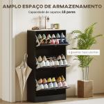 Móvel Sapateira de Entrada com 3 Gavetas Basculantes e Prateleiras Ajustáveis para 18 Pares de Sapatos 60x23,5x115 cm Preto