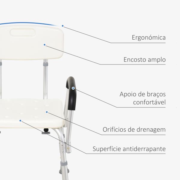 Cadeira para Duche Antiderrapante com Altura Ajustável 47x50x87 cm Branco
