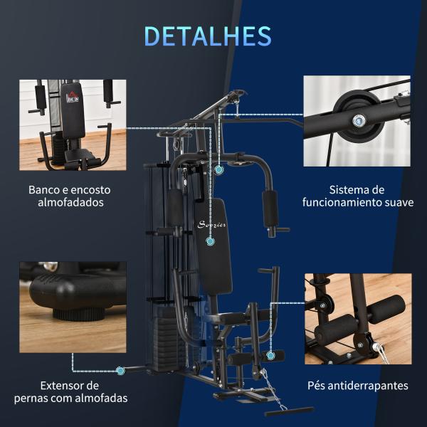 Máquina Multi Estação de Musculação com Placas de Peso de 45kg Carga Máxima 120kg para Treinamento Fitness 150x110x210cm Preto