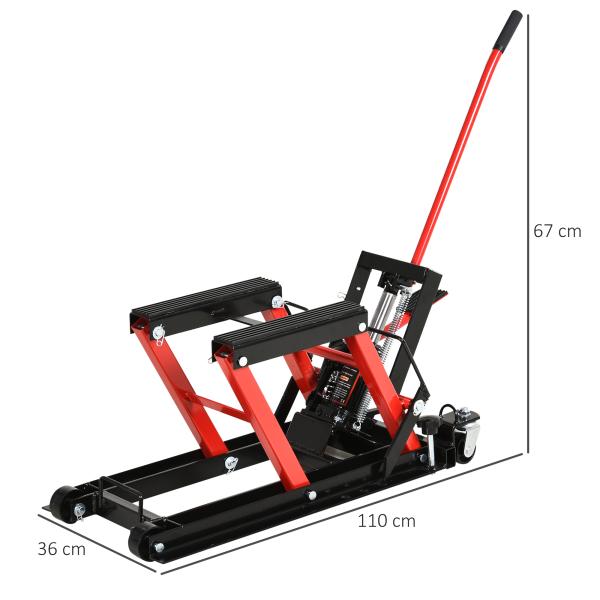Elevador hidráulico de aço para motocicleta Suporte 680 kg 110x36x67 cm Preto e Vermelho