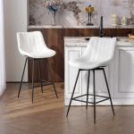 Conjunto de 2 Bancos de Bar Giratórios com Encosto Curvado e Apoio para os Pés Estofados em PU 47x54,5x97,5 cm Branco