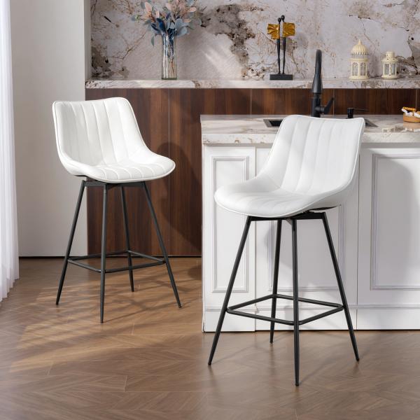 Conjunto de 2 Bancos de Bar Giratórios com Encosto Curvado e Apoio para os Pés Estofados em PU 47x54,5x97,5 cm Branco