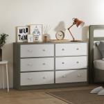 Cómoda com 6 Gavetas de Tecido Cómoda para Quarto Estrutura de Aço e MDF 114x30x70 cm Branco e Cinza