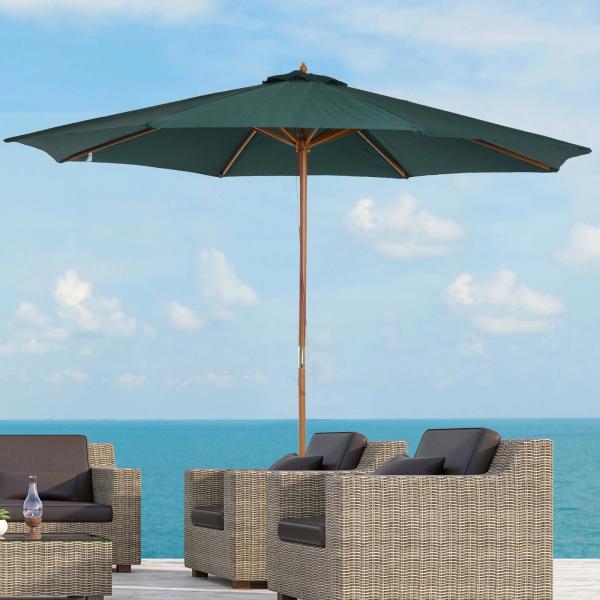 Chapéu de Sol Ø300x250cm Chapéu de Sol com Mastro de Madeira com 8 Hastes Sistema de Polia com Fixação Verde