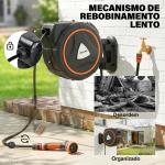 Carretel de Mangueira para Jardim 28+2 m com 12 Modos de Pulverização Bloqueio Automático e Retracção Controlada Suporte Orientável 180° Laranja