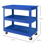 Carrinho de Ferramentas com Rodas 3 Prateleiras de Armazenamento e Alça Lateral 83x35,3x76 cm Azul