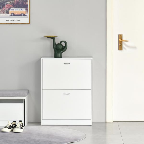 Sapateira de Madeira com 2 Compartimentos para Entrada Corredor Dormitório Sala de Estar 60x24x80 cm Branco