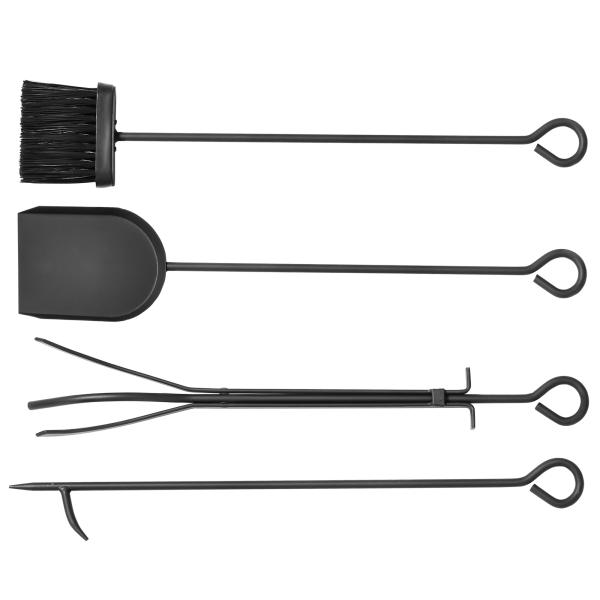 Suporte para Lenha de 2 Níveis Porta Lenha Exterior e Interior Metálico com 4 Ferramentas para Lareira Carga Máx. 100kg 40x30x74,5cm Preto
