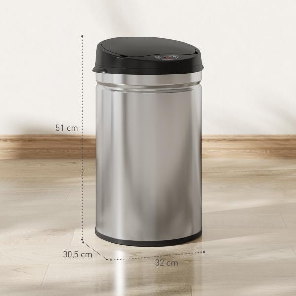 Balde de Lixo de Cozinha Automático 30 L em Aço Inoxidável Sensor Infravermelhos Fecho Automático 32x30,5x51 cm Prata