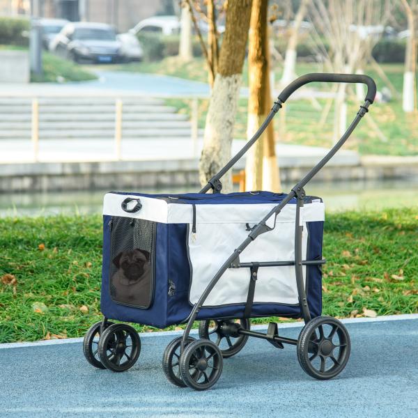 Carrinho para Animais de Estimação Carrinho para Cães Dobrável com Compartimento Desmontável 4 Portas 81x58x97,5 cm Azul