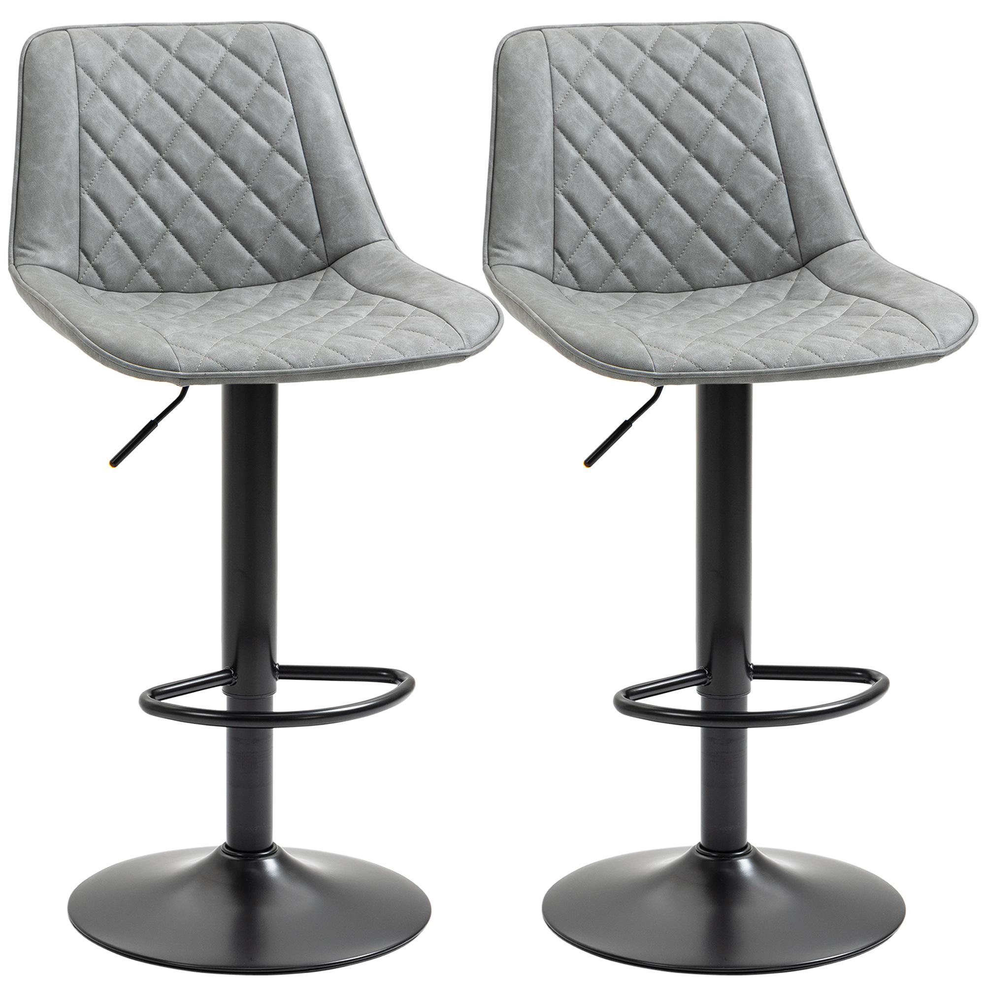 Conjunto de Bancos de Bar Estofados em PU Bancos Altos de Sala de Jantar com Altura Ajustável 46,5x51x86 - 106 cm Cinzento
