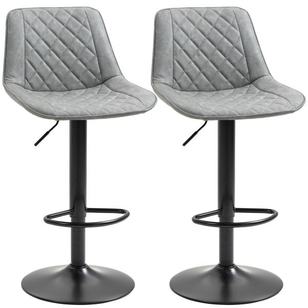 Conjunto de Bancos de Bar Estofados em PU Bancos Altos de Sala de Jantar com Altura Ajustável 46,5x51x86 - 106 cm Cinzento