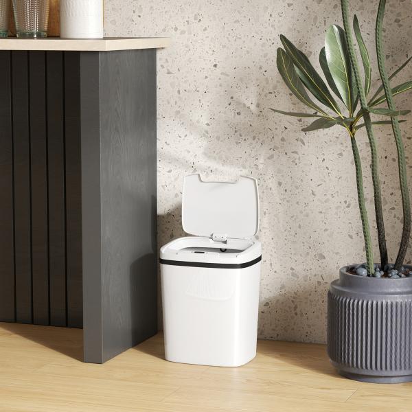 Balde de Lixo Automático 15L com Sensor Infravermelhos e Modo Manual Anel de Retenção Antimarcas 27,6x21,4x33,5 cm Branco