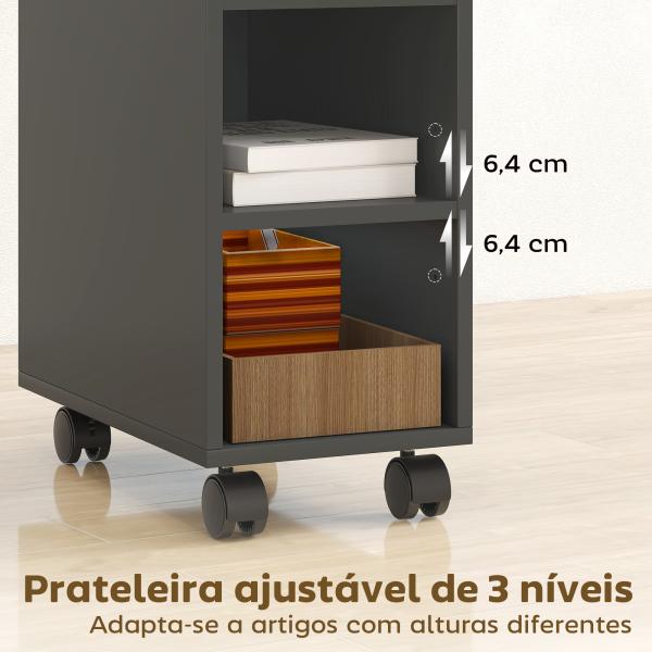 Mesa Auxiliar com Bancada Deslizante e Rodas Mesa Auxiliar com Armazenamento Oculto e Prateleira Ajustável 45x25x70 cm Preto