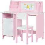 Conjunto de Mesa e Cadeira Infantil de Madeira com Quadro Branco Mesa de Estudo para Crianças acima de 5 Anos 90x45x85cm Rosa
