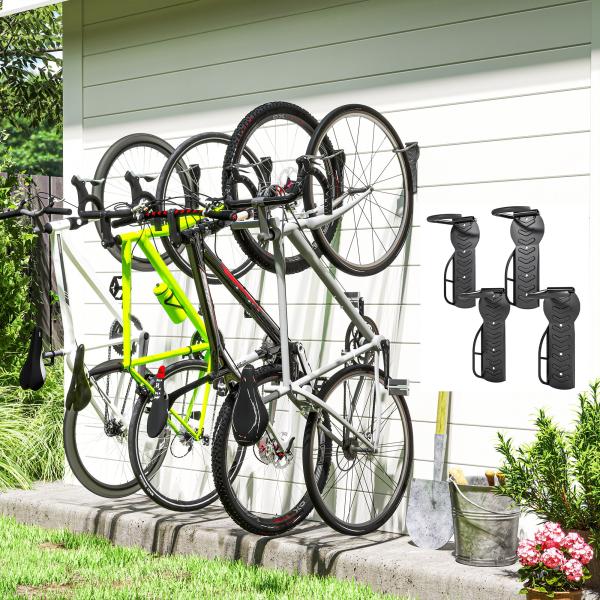 Conjunto de Suportes de Parede para Bicicletas com 4 Peças Gancho Dobrável 25,5x10,5x4 cm Preto