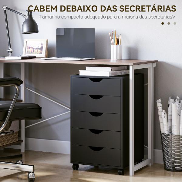 Bloco de Gavetas com Rodas Bloco de Gavetas para Escritório com 5 Gavetas 40x40x67 cm Preto