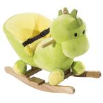 Cavalo de Baloiço em Forma de Dinossauro de Pélucia para Bebés 18 - 36 Meses com Sons Cinto de Segurança Guiador e Apoio para os Pés 60x33x45cm Verde
