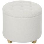 Puff de Armazenamento Banco de Armazenamento Redondo 40,5L 45x45x41 cm Estofado em Borreguito Banco Apoia - Pés Branco