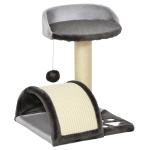 Árvore Arranhador para Gatos de 2 Níveis com Poste e Tapete de Arranhar Cama e Bola Suspensa 35,5x37x46 cm Cinza