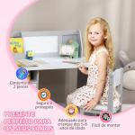 Conjunto de Mesa e Cadeira Infantil de Madeira com Quadro Branco Mesa de Estudo para Crianças acima de 5 Anos 90x45x85cm Cinza