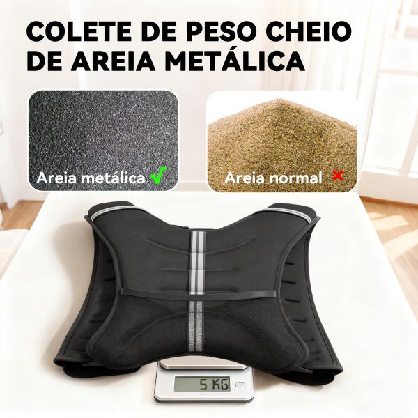 Colete com Peso de 5 kg com 2 Alças Ajustáveis e Bandas Reflectoras para Treino de Força Corrida Preto