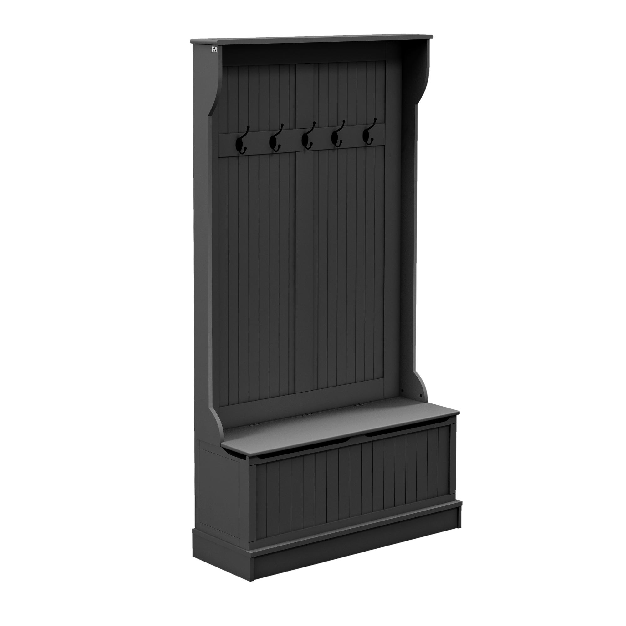 Móvel Cabide de Entrada com Banco Armário de Entrada com Cabide 5 Ganchos e Espaço de Armazenamento 96x34x179,7 cm Preto