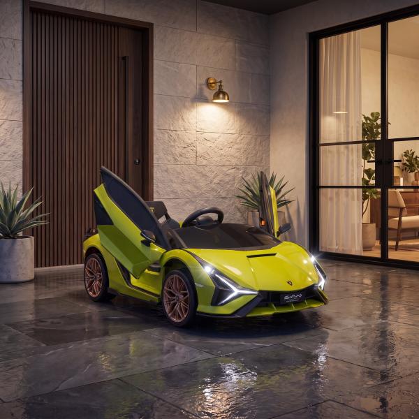 Carro Elétrico Infantil Lamborghini SIAN 12V para Crianças de 3 - 8 anos com Controle Remoto Abertura da Porta Música MP3 USB e Faróis 108x62x40 cm Verde