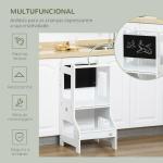 Torre de Aprendizagem para Crianças 3 - 6 Anos de Madeira Torre de Aprendizagem Infantil Convertível em Secretária com Ardósia e Barra de Segurança para Casa de Banho Cozinha 42x44x86cm Branco