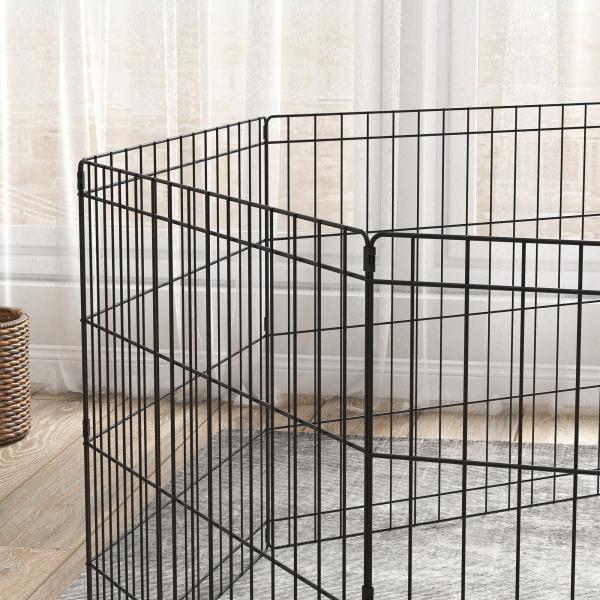 Parque para Cães 8 Painéis 61x61cm Dobráveis Gaiola Metálica para Animais de Estimação com Porta e Dupla Fechadura Preto