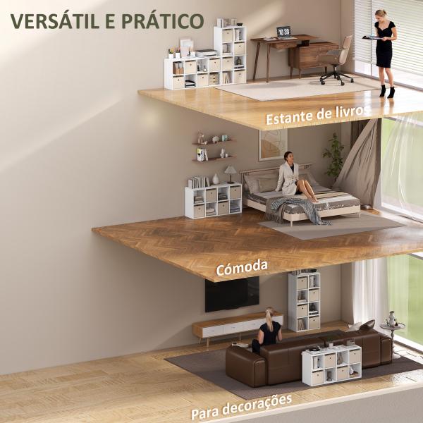 Estante Cubo Estante de Armazenamento Horizontal ou Vertical com 8 Compartimentos e 4 Gavetas de Tecido 53,7x30x79,8 cm Branco e Bege