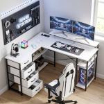 Mesa de Canto para Computador Amplo Espaço de Arrumação com 4 Gavetas 155x112x91,5 cm Branco