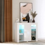 Aparador Moderno com Luzes LED Móvel Buffet com 1 Porta com Fechamento a Pressão e Prateleiras Ajustáveis Controle Remoto 97x35x83cm Branco