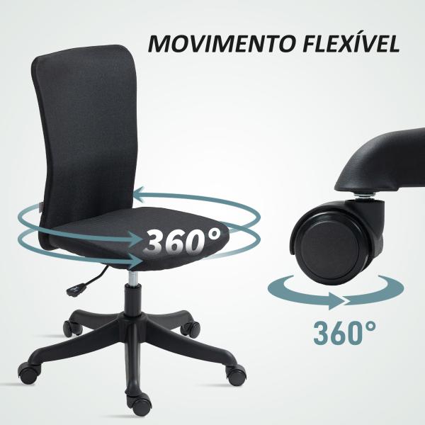 Cadeira de Escritório sem Apoio para os Braços Estofada em Linho Sintético com Altura Ajustável 53x43x85 - 93 cm Preto