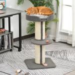 Arranhador para Gatos Altura 91 cm de 3 Níveis com Ninho Plataforma e Poste de Sisal 45x45x91 cm Cinza