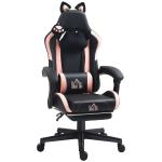 Cadeira Gaming com Orelhas Cadeira Gamer Reclinável com Altura Ajustável e Suporte Lombar 65x62x116 - 124 cm Preto e Rosa