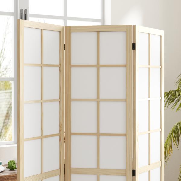 Biombo Dobrável de 3 Painéis Separador de Ambientes de Interior para Sala de Estar Dormitório e Escritório 120x170 cm Madeira e Branco
