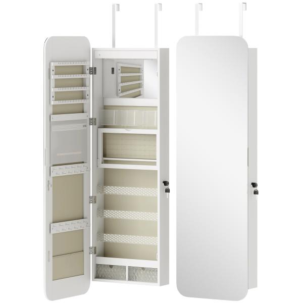 Espelho para Joias com Luz LED Montado na Parede ou na Porta com Fechadura Espelho de Corpo Inteiro 2 Gavetas Branco