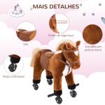 Cavalo para Crianças acima de 36 Meses com Rodas Sons de Relincho e Pedais Carga 60 kg 55x23x60 cm Marrom