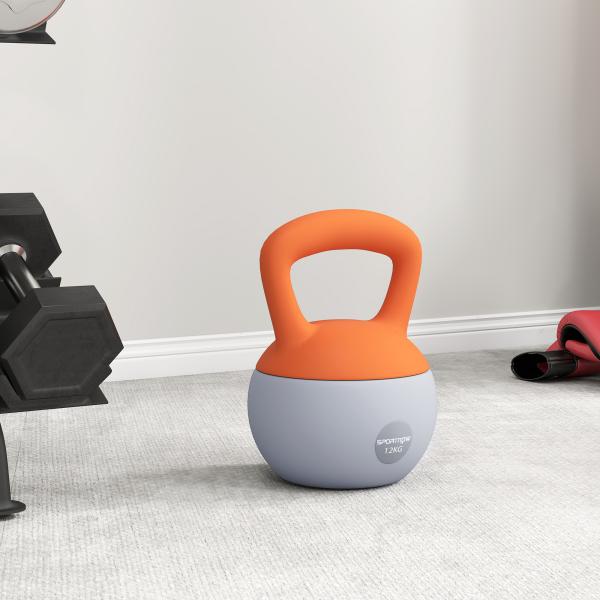 Kettlebell de kg Pesa Russa Preenchida de Areia Metálica e Alça Antiderrapante para Treino em Casa Ginásio Ø21x30 cm Laranja