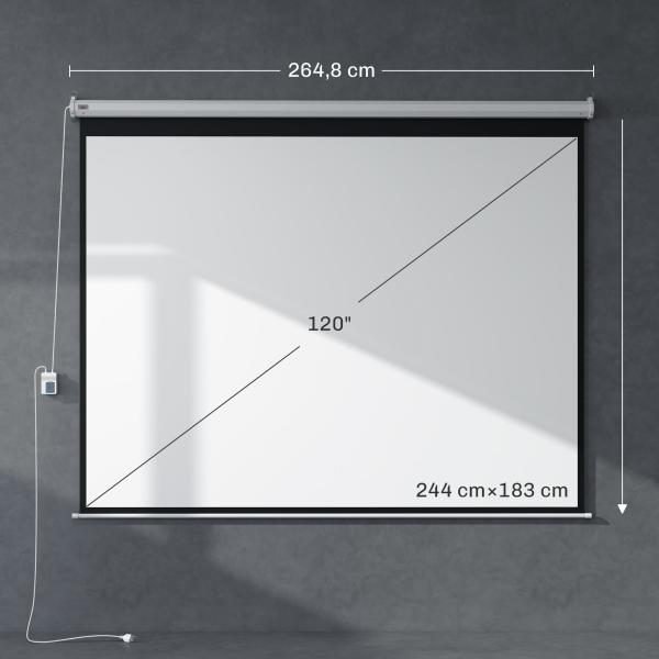 Tela de Projeção Elétrica 120 Polegadas Formato 4:3 com Comando à Distância 244x183 cm Branco